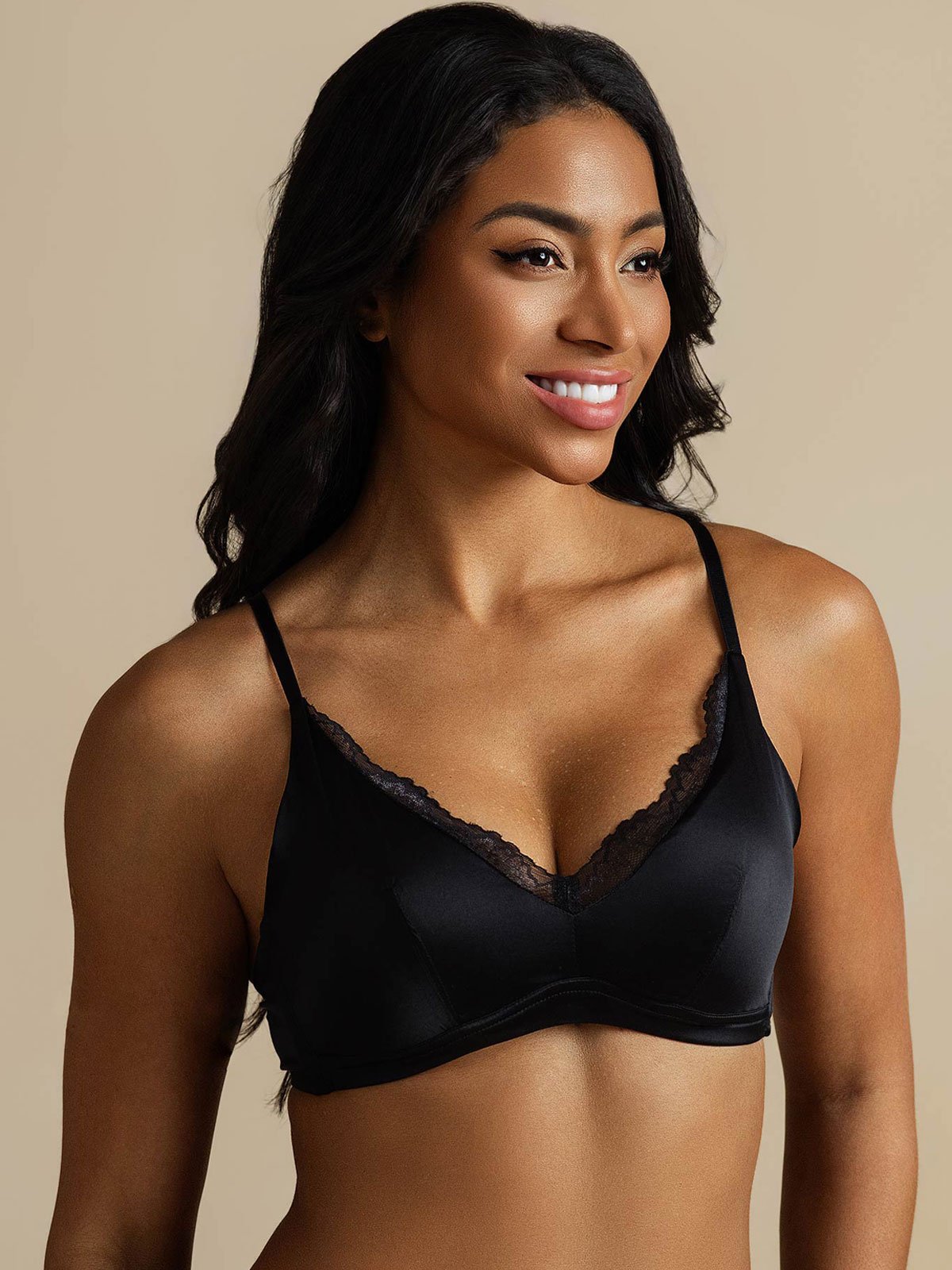 100% Mulberry Silk Classic Lace Trim Wireless Bra