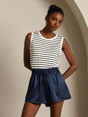 Women's 100% Mulberry Silk Round Neck Casual Stripe Print Tank Top
