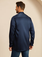 19Momme Silk Men''s Long Sleeve Stand Collar Classic Business Shirt