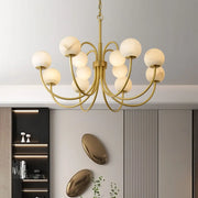 Elegant Brass Branch Alabaster Globe Living Room Chandelier