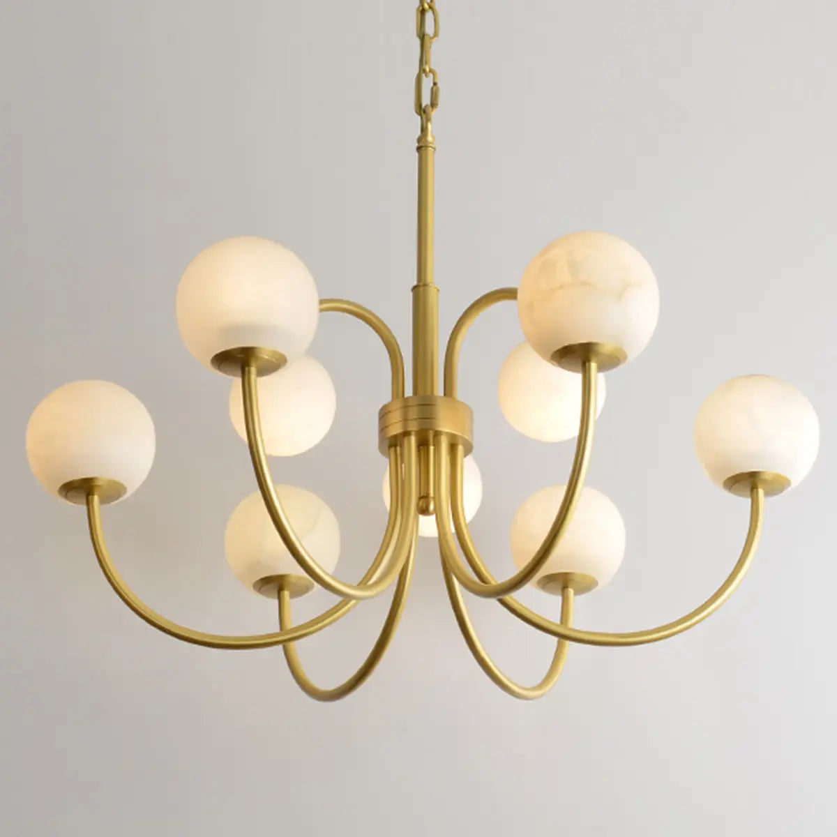 Elegant Brass Branch Alabaster Globe Living Room Chandelier
