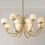 Elegant Brass Branch Alabaster Globe Living Room Chandelier