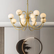 Elegant Brass Branch Alabaster Globe Living Room Chandelier