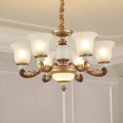 Elegant Bronze Frosted White Glass Flower Chandelier