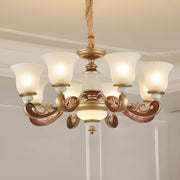 Elegant Bronze Frosted White Glass Flower Chandelier