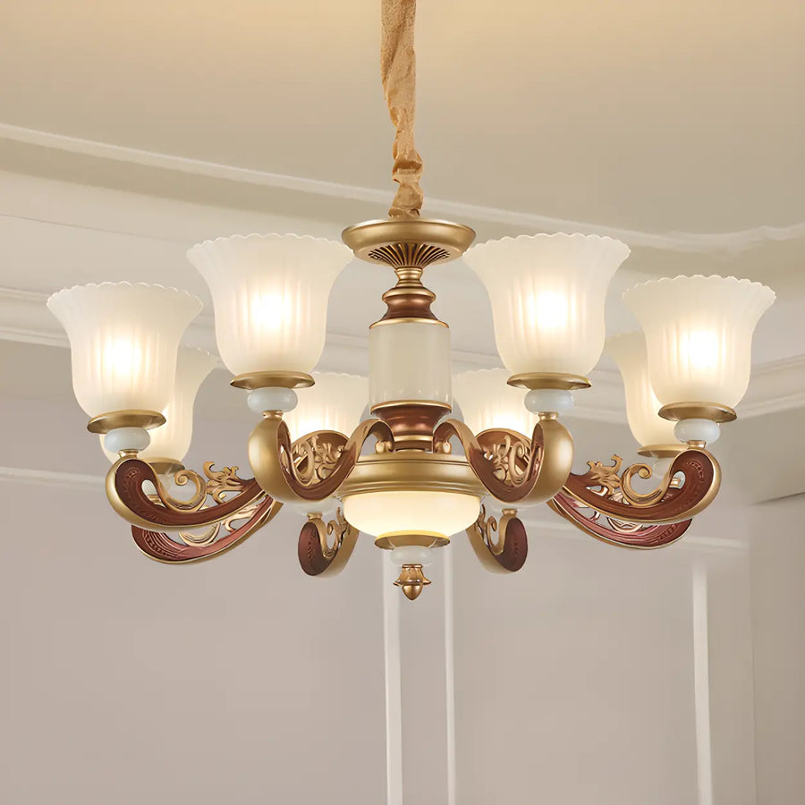Elegant Bronze Frosted White Glass Flower Chandelier