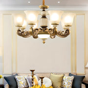 Elegant Bronze Frosted White Glass Flower Chandelier