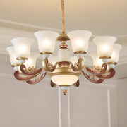 Elegant Bronze Frosted White Glass Flower Chandelier