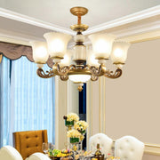 Elegant Bronze Frosted White Glass Flower Chandelier