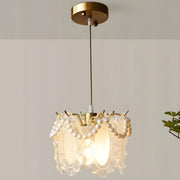 Elegant Clear Crystal Pearl Decor Floral Drum Pendant Light
