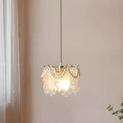 Elegant Clear Crystal Pearl Decor Floral Drum Pendant Light