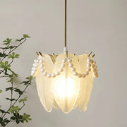 Elegant Clear Crystal Pearl Decor Floral Drum Pendant Light