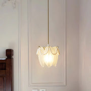 Elegant Clear Crystal Pearl Decor Floral Drum Pendant Light