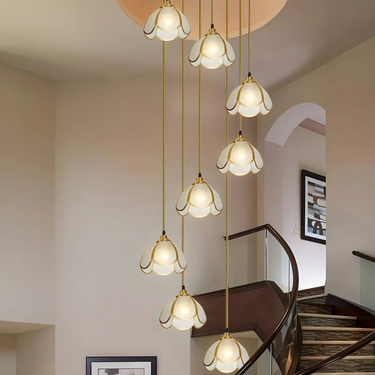 Elegant Clear Glass Flower Spiral Stairwell Pendant Light