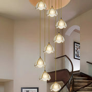 Elegant Clear Glass Flower Spiral Stairwell Pendant Light