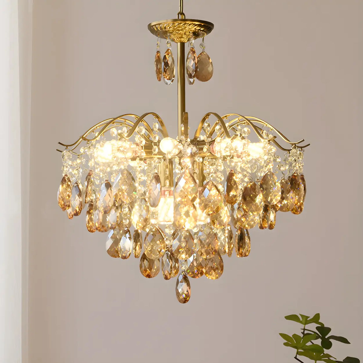 Elegant Crystal Chandelier with Golden Frame