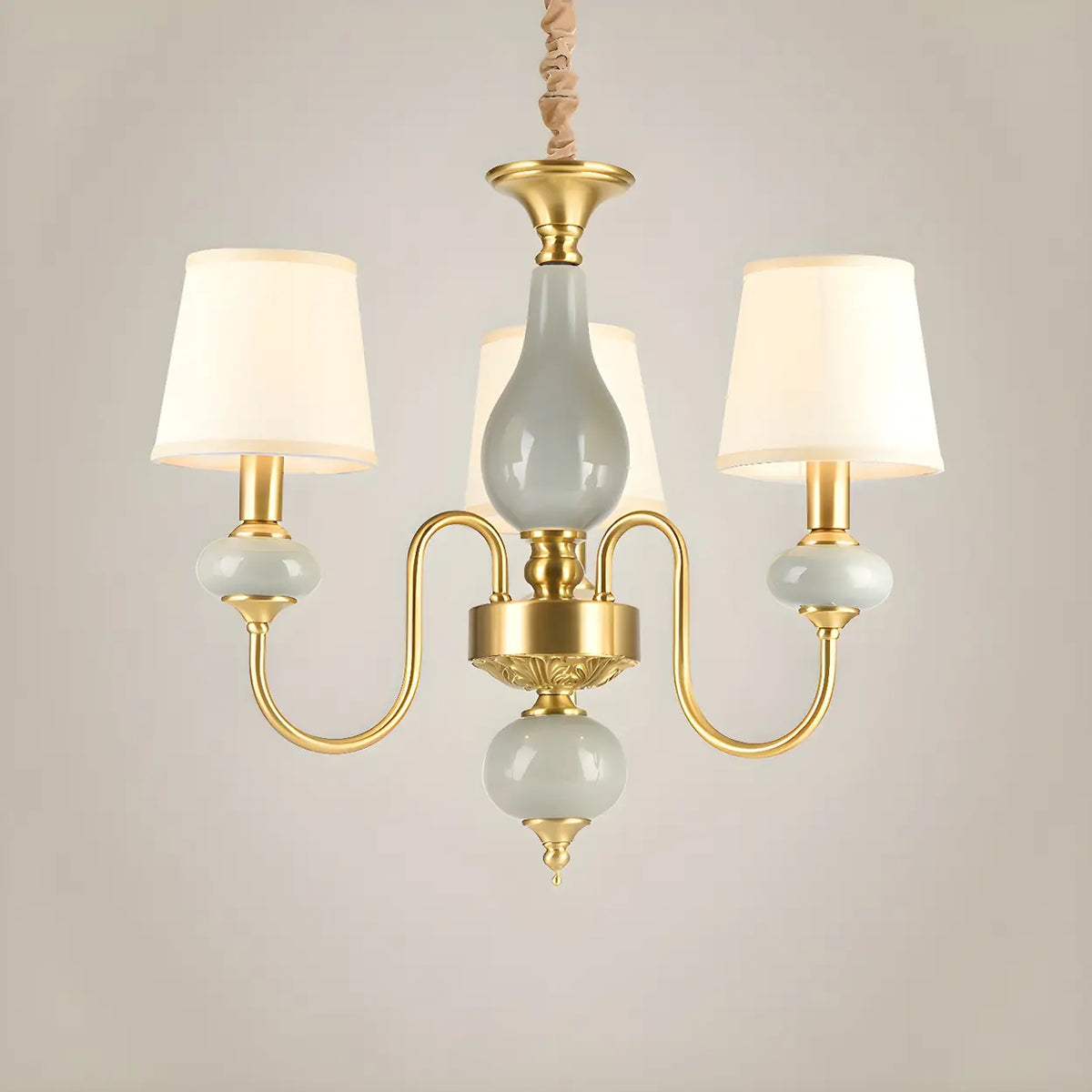 Elegant Dining Room Brass Ceramic Round Drum Chandelier