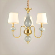 Elegant Dining Room Brass Ceramic Round Drum Chandelier