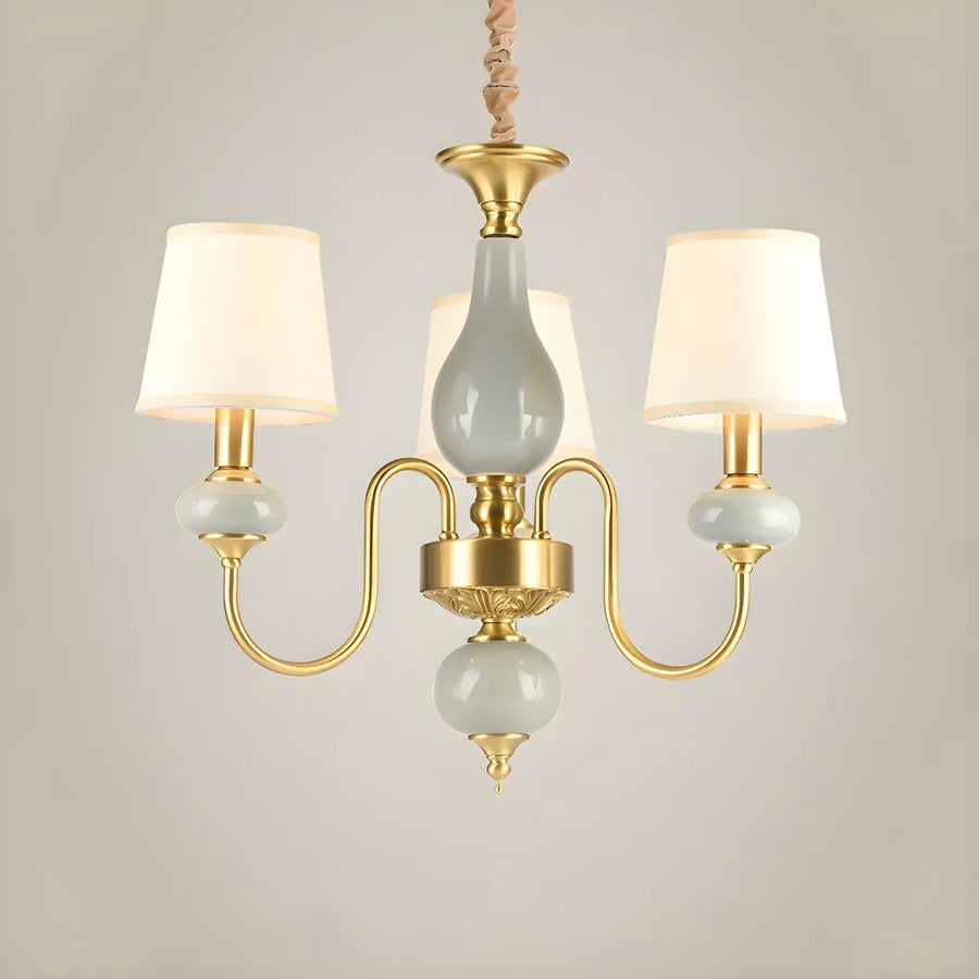 Elegant Dining Room Brass Ceramic Round Drum Chandelier