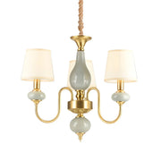 Elegant Dining Room Brass Ceramic Round Drum Chandelier