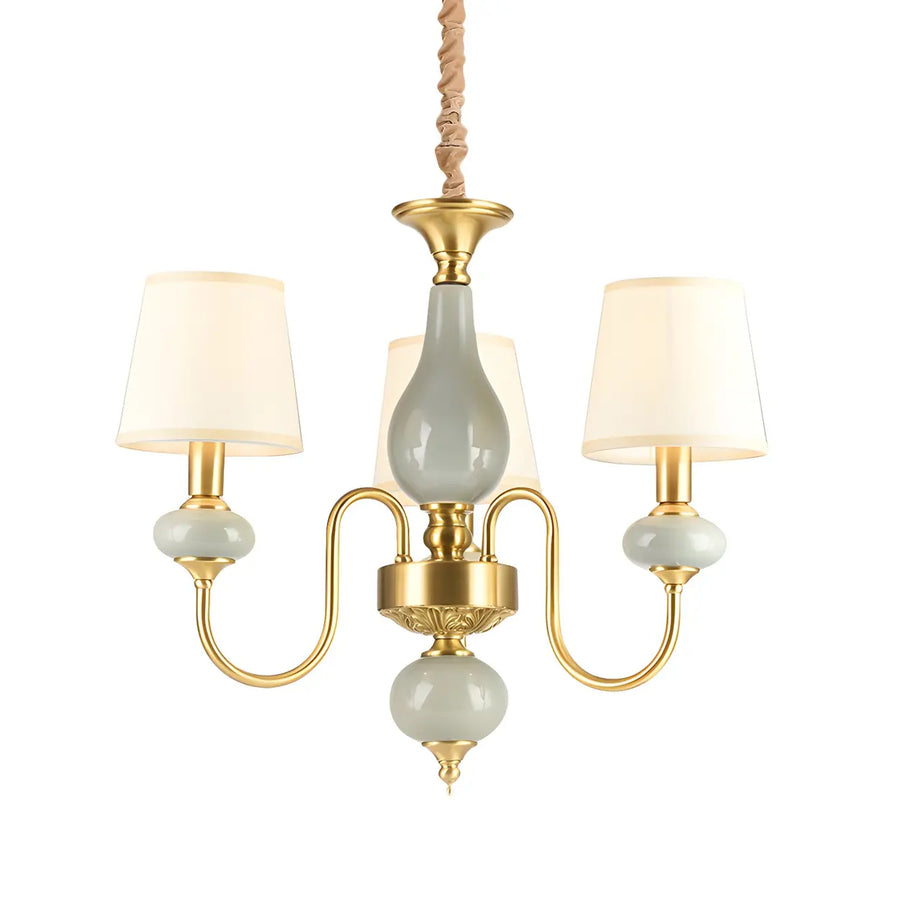Elegant Dining Room Brass Ceramic Round Drum Chandelier