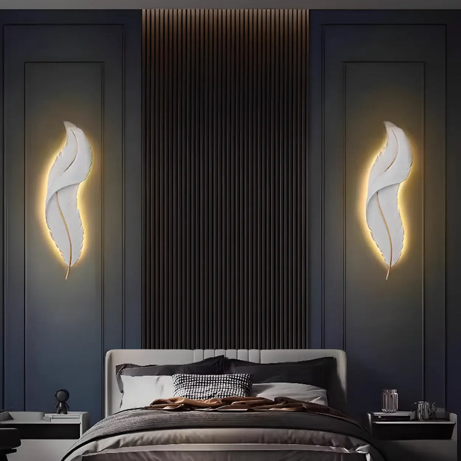 Elegant Feather White Metal LED Wall Sconce