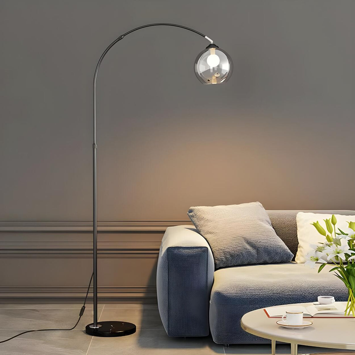 Elegant Glass Globe Gold Arc Metal LED Floor Lamp