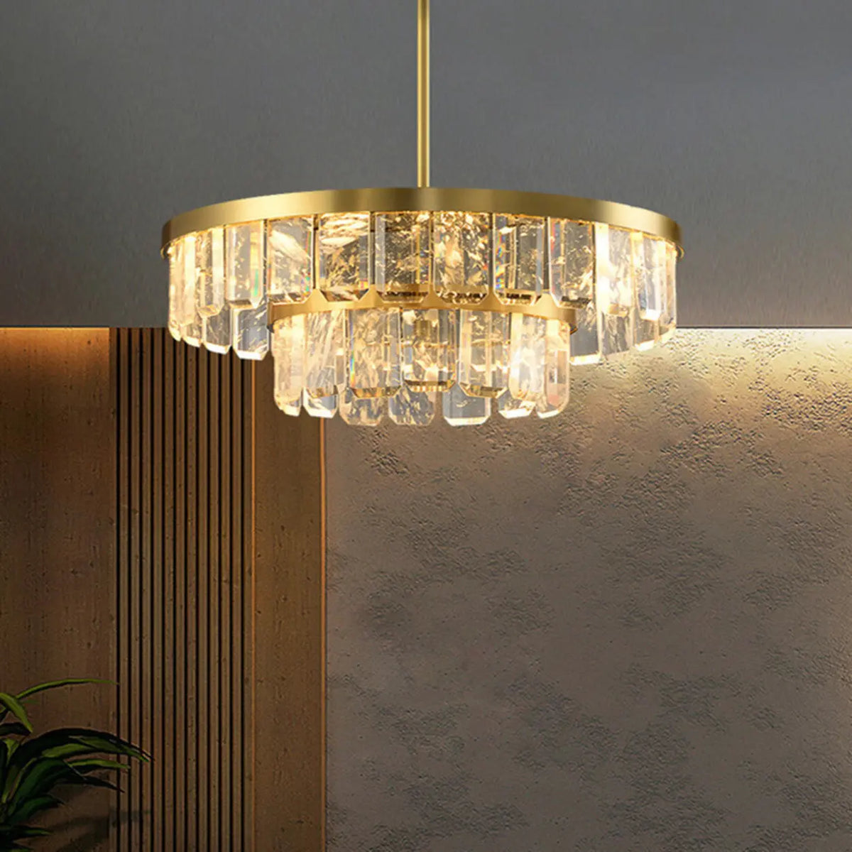 Elegant Gold and Tierd Ring Crystal Chandelier