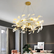 Elegant Gold Branch Circle Ginkgo Leaf Chandelier