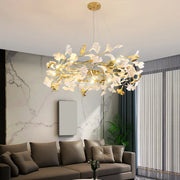 Elegant Gold Branch Circle Ginkgo Leaf Chandelier