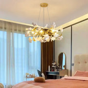 Elegant Gold Branch Circle Ginkgo Leaf Chandelier