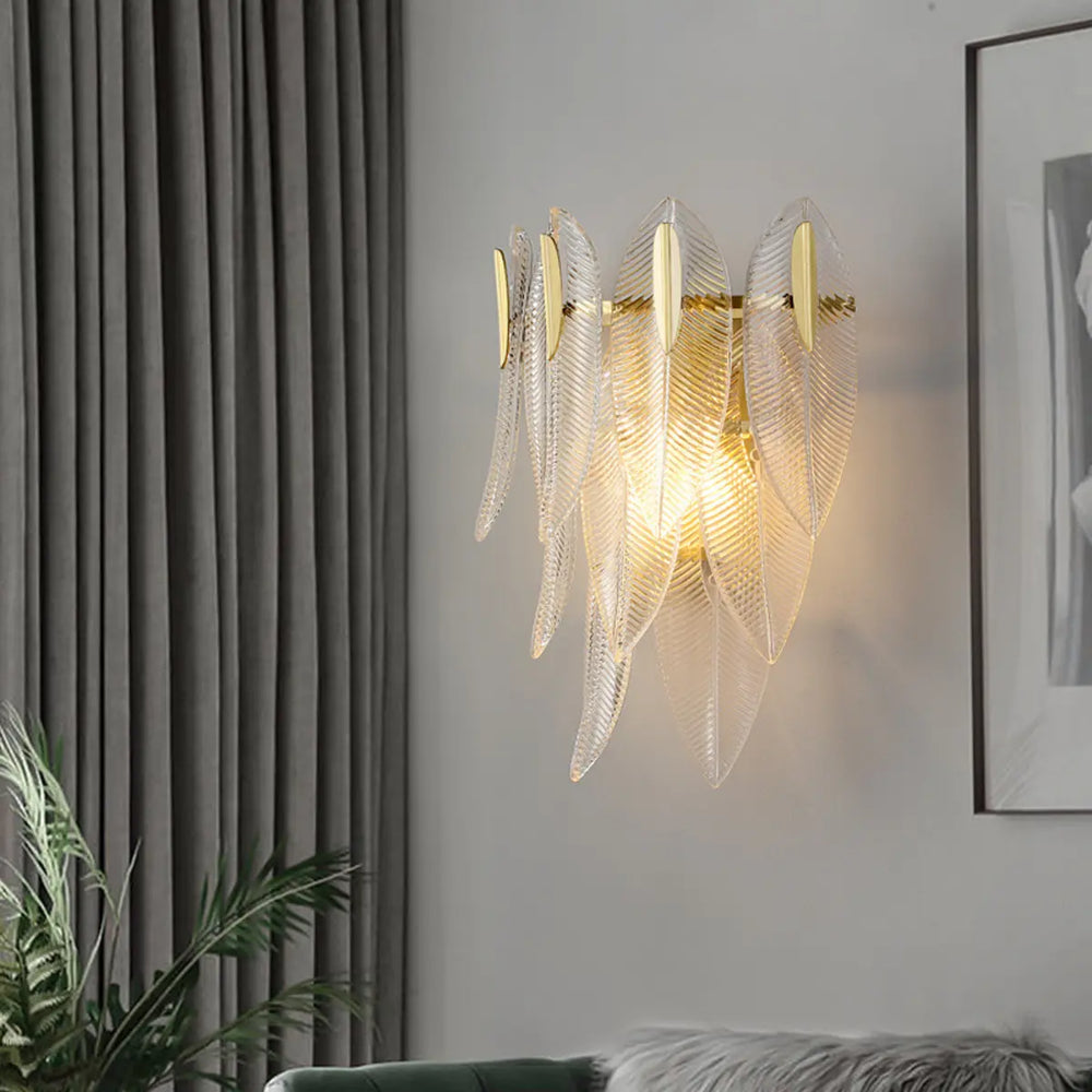Elegant Gold Crystal Leaf Wall Sconce