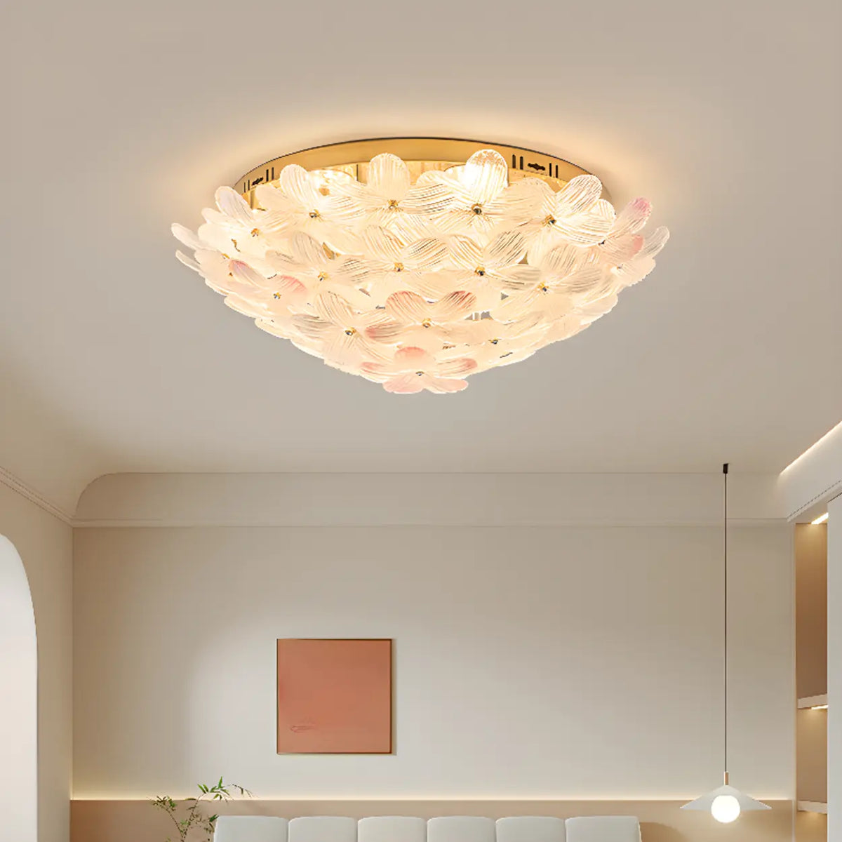 Elegant Gold Glass Floral LED Flush Mount Ceiling Light
