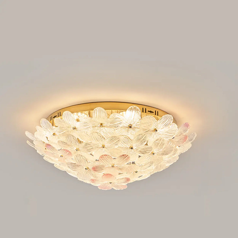 Elegant Gold Glass Floral LED Flush Mount Ceiling Light