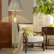 Elegant Green Pleated Shade and Gold Floor Lamp