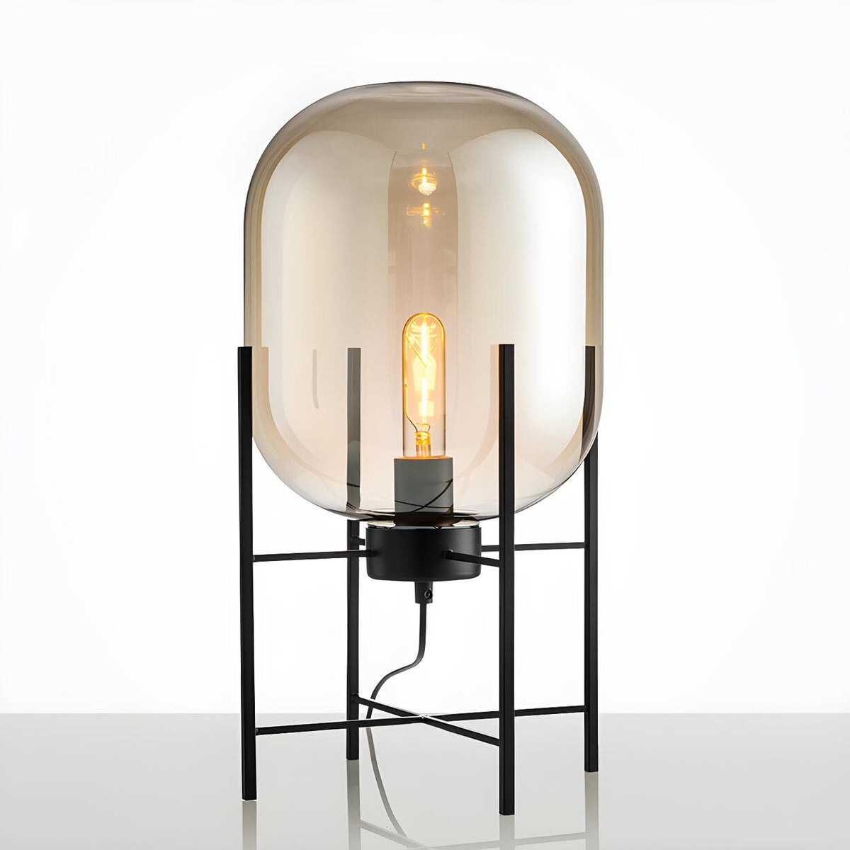 Elegant Grey Glass Shade Metal Tripod Base Table Lamp