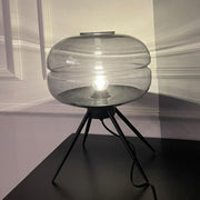 Elegant Grey Glass Shade Metal Tripod Base Table Lamp