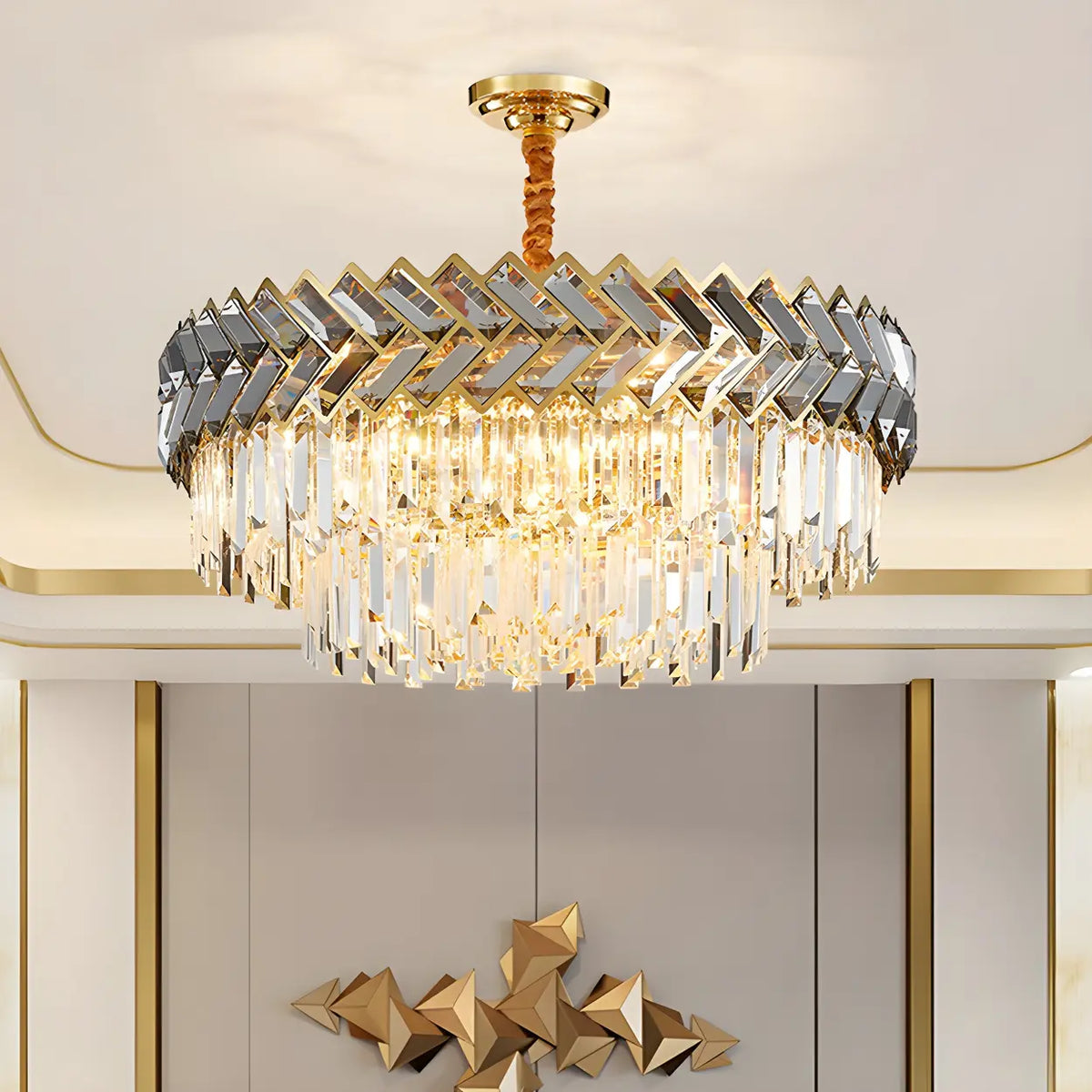 Elegant Modern Clear Crystal Prism Round Ceiling Chandelier