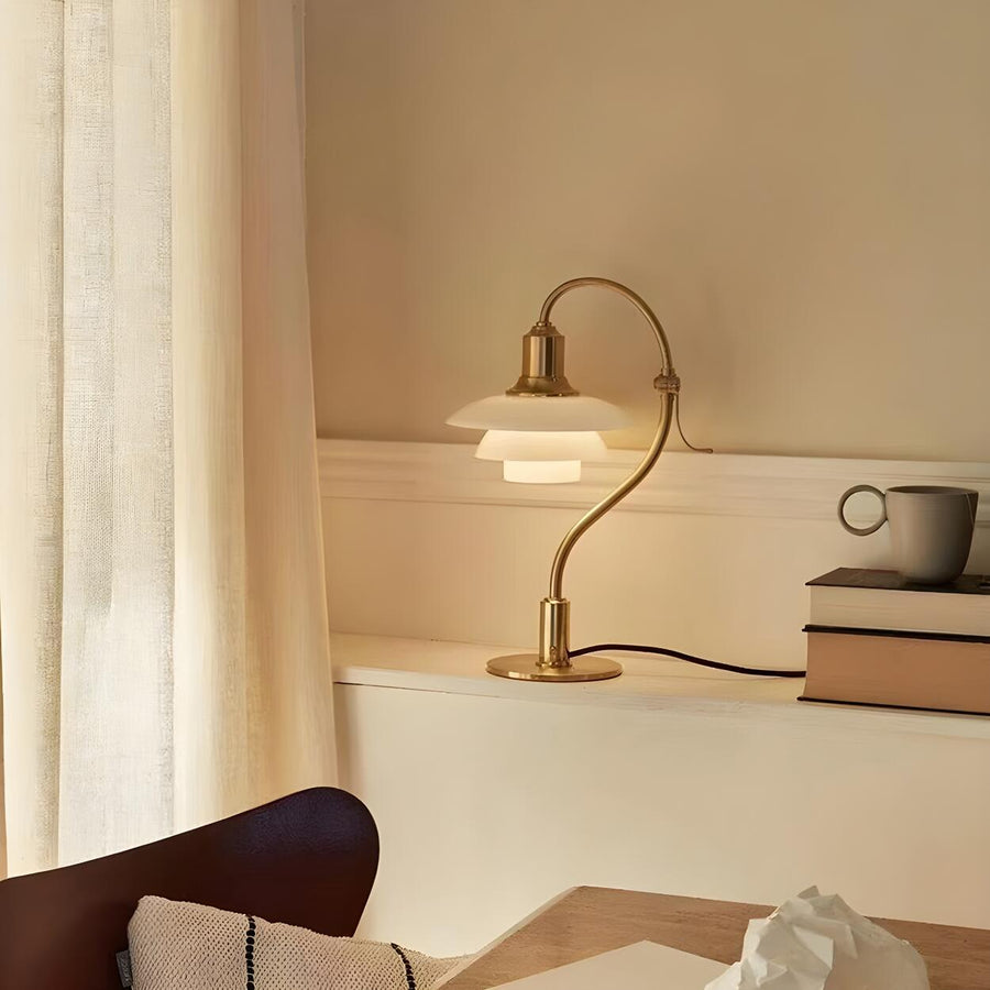 Elegant Multi-Layered Silver Curved Chrome Table Lamp