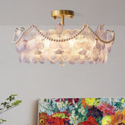 Elegant Pearl Pink Floral Glass Semi-Flush Mount Light