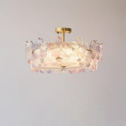 Elegant Pearl Pink Floral Glass Semi-Flush Mount Light