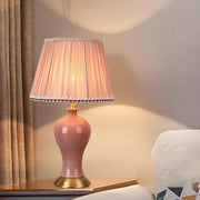 Elegant Pink Silk Shade Ceramic Bedroom Table Lamp