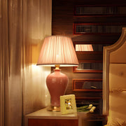 Elegant Pink Silk Shade Ceramic Bedroom Table Lamp