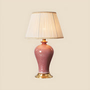 Elegant Pink Silk Shade Ceramic Bedroom Table Lamp