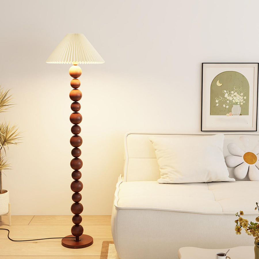 Elegant Pleated Cone Shade Stacked Ball Floor Lamp