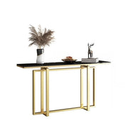 Elegant Rectangle Faux Marble Gold Trestle Console Table