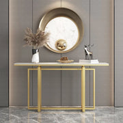 Elegant Rectangle Faux Marble Gold Trestle Console Table