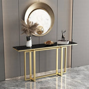 Elegant Rectangle Faux Marble Gold Trestle Console Table