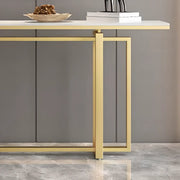 Elegant Rectangle Faux Marble Gold Trestle Console Table