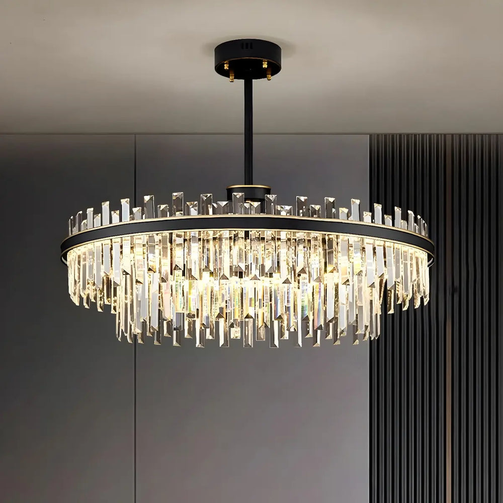 Elegant Round 2-Tiers Crystal Living Room Black Chandelier
